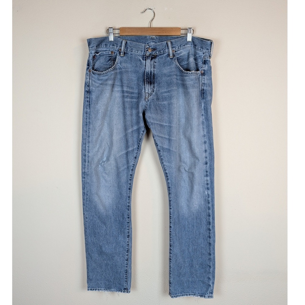 Polo Ralph Lauren Jeans 35x32 Blue Denim Straight Leg Distressed Casual Preppy
